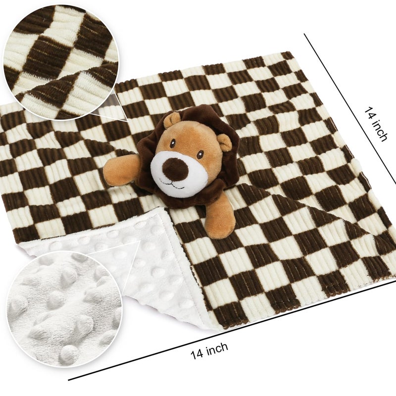 BEILIMU Baby Lovey Blanket for Boys Girls Super Soft Checkerboard Gingham with Minky Dot Fabric Backing Lion Lovely Black 14 Inch - Image 3